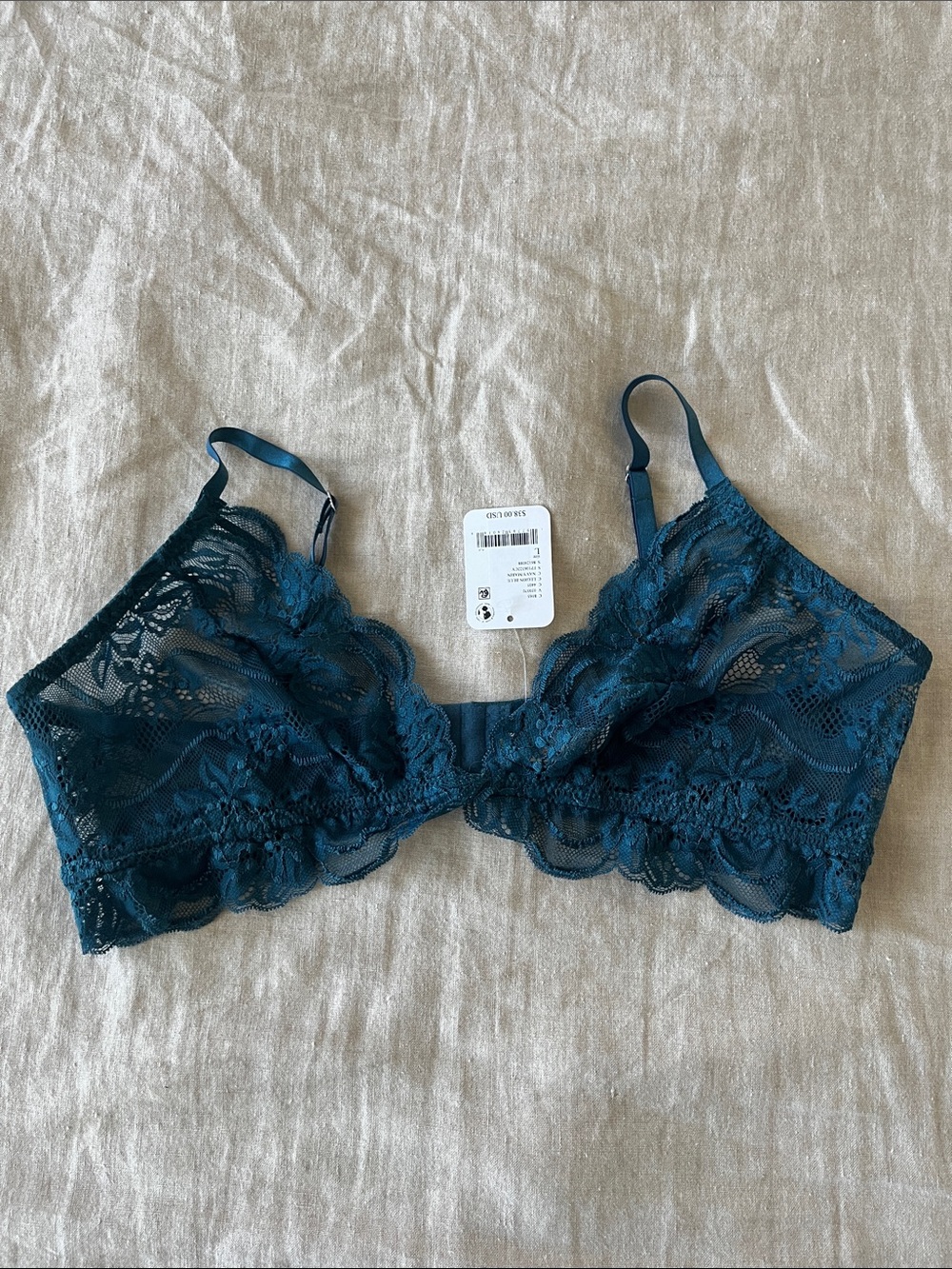 Free People Lace Bralette in Deep Teal - Women's L.